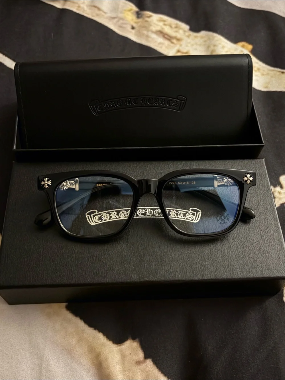 Chrome Hearts Black Square Men's Eyewear with Silver Cross Accents